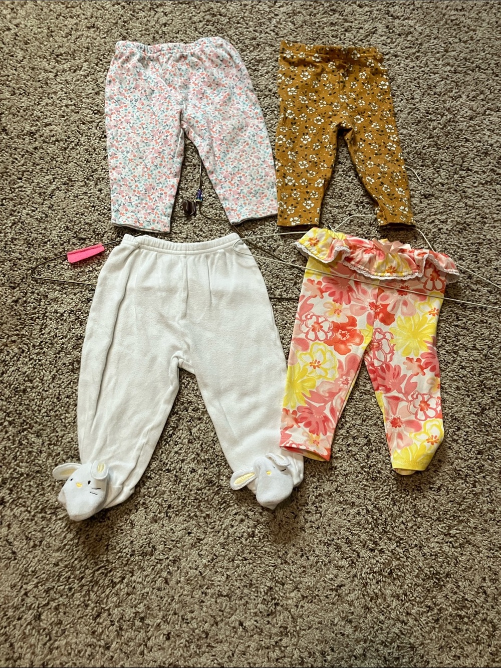Carter's Floral & Solid Baby Leggings Bundle - White, Pink, Yellow, Brown, Coral
